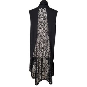 NWT Always Indigo Sleeveless Lace Back Long Flowy Duster Vest - M - Black